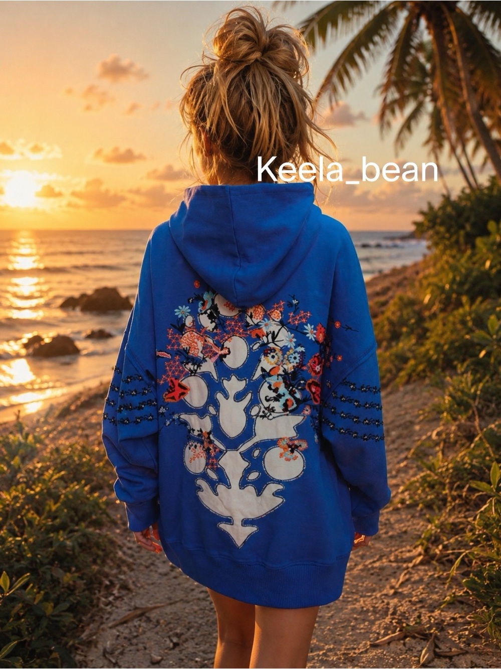NWT FP Movement At My Best Embroidered Sweat Hoodie In Steller Blue